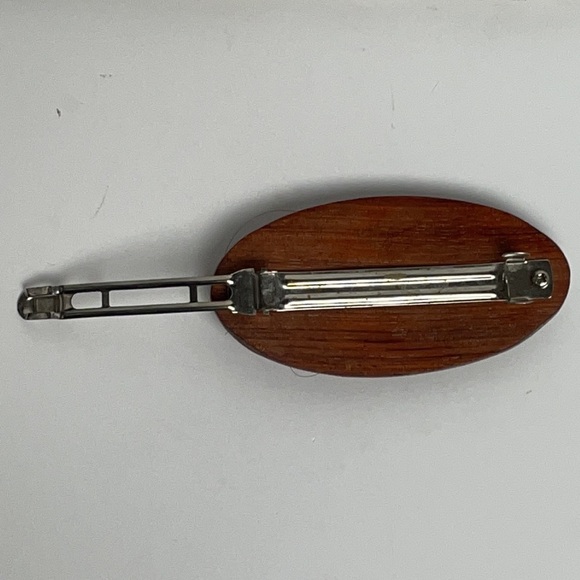 Rare Vintage Wooden Hair Barrette Oval Wooden Disk With Two Sea Horses - Picture 4 of 16